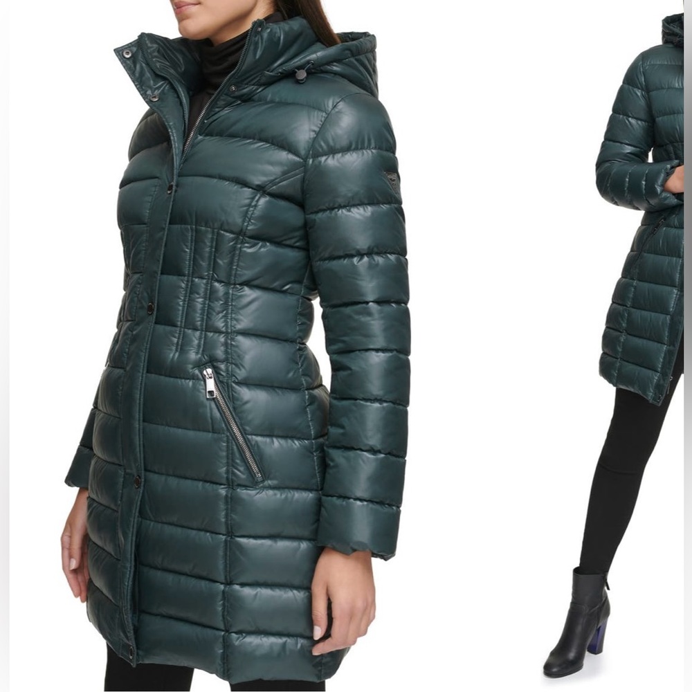 GUESS Water-Resistant Hooded Quilted Puffer NWT XS